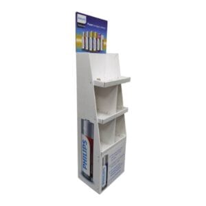 philips branded multi tier cardboard display for battery retail promotion.