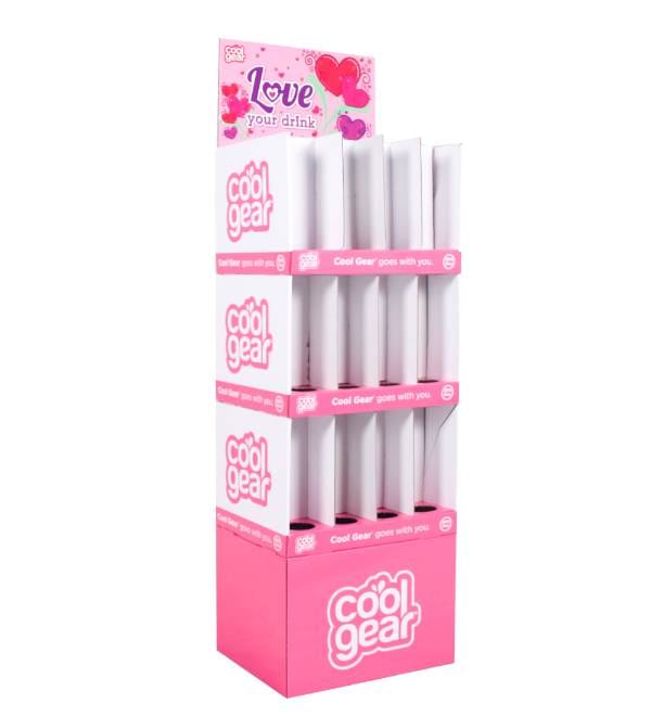 pink 3 tier cardboard display for drinkware