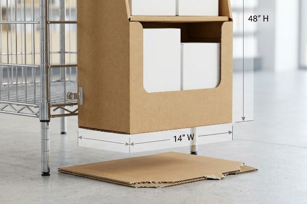 Brown corrugated cardboard sidekick POP display with white boxes, showing 48