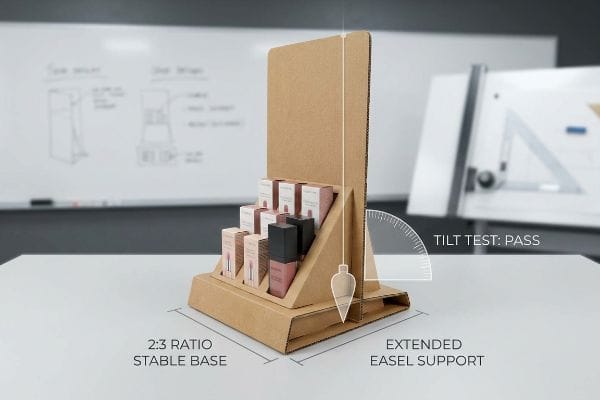 Présentoir de point de vente en carton ondulé pour produits cosmétiques, comprenant un 