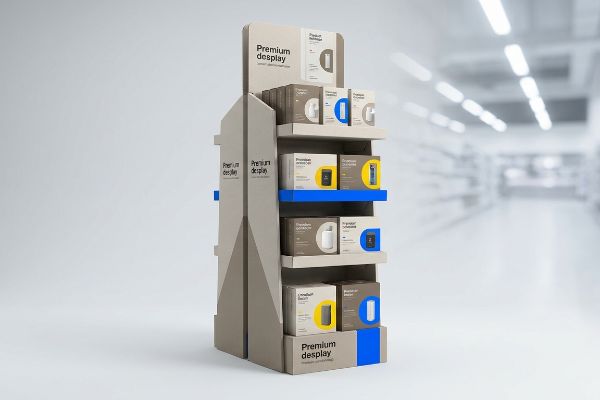 Cardboard retail display featuring 