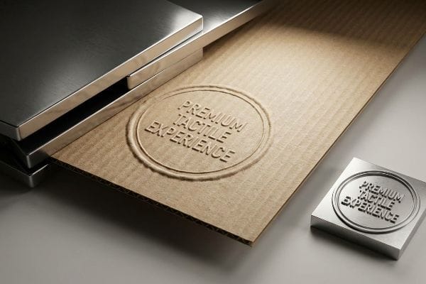 Corrugated cardboard displaying an embossed