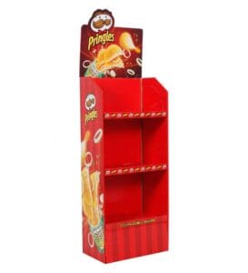 expositor de chão de papelão da marca Pringles