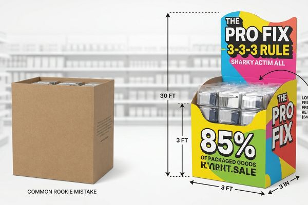 Brown 'Common Rookie Mistake' box versus colorful 'The Pro Fix' display with 3-3-3 Rule and 85% visibility.