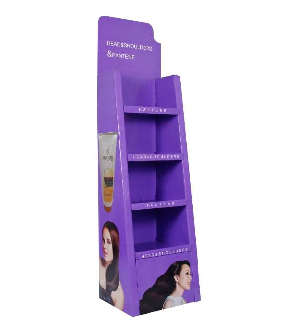purple cardboard display shampoo floor stand