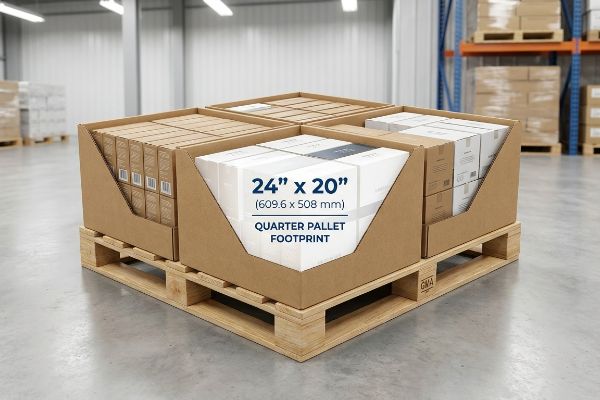 Brown corrugated quarter pallet display units, 24