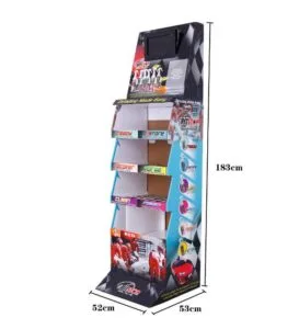 expositor de papelão com tema de corrida para automóveis