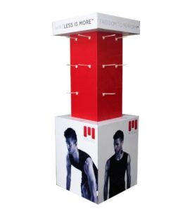 red peg hook cardboard display stand