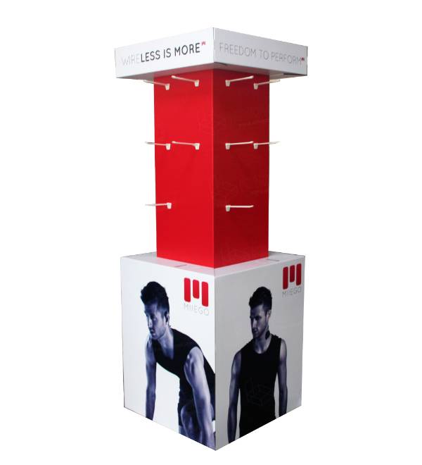 red peg hook cardboard display stand