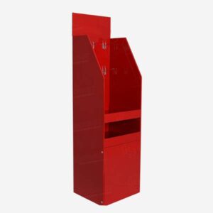 red pegboard cardboard display