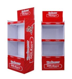 red stationery cardboard display stand