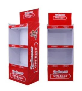 red stationery cardboard display stand
