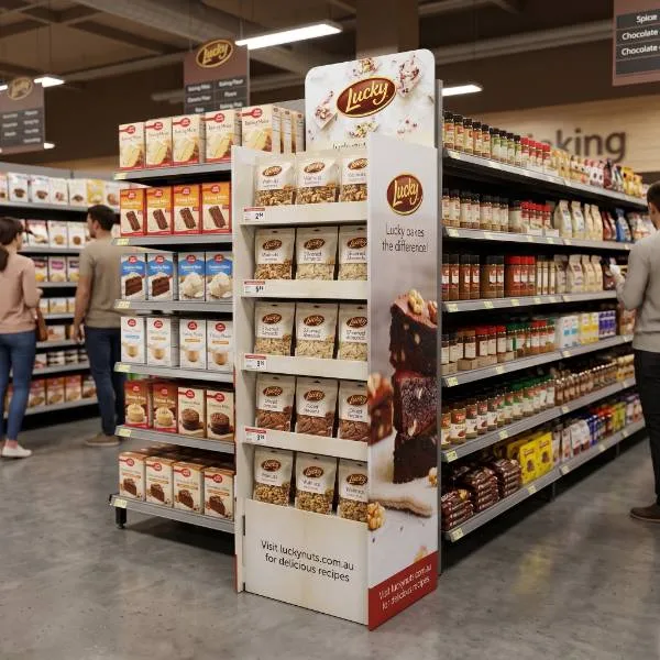 Espositore in cartone per corsia di supermercato al dettaglio