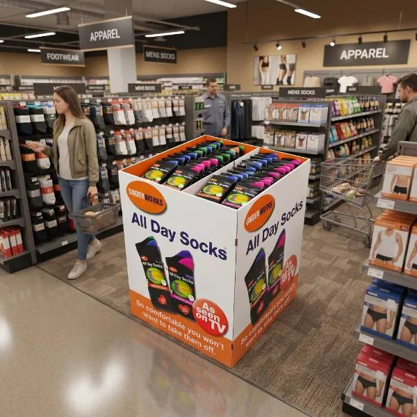retail supermarket floor cardboard display render