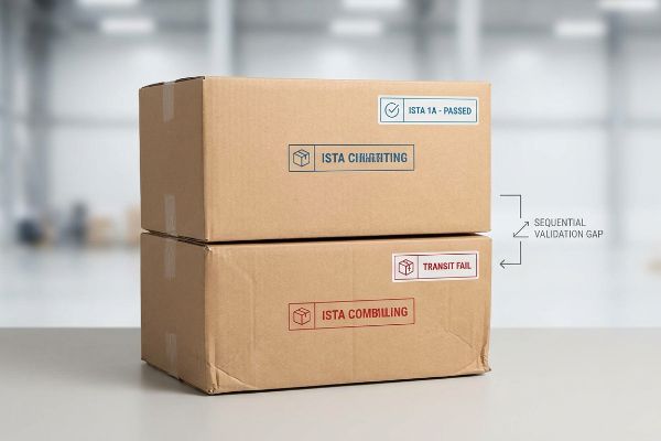 Two stacked brown cardboard boxes display 