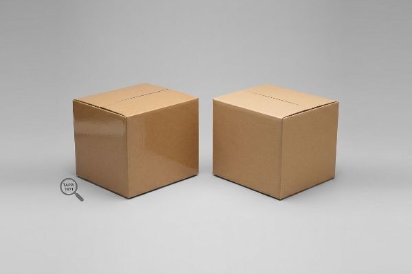 Two plain brown corrugated boxes, featuring the TAPPI T811 compression test icon.