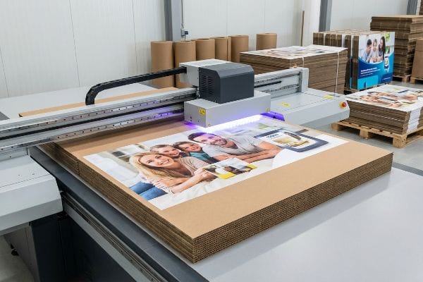Impression UV sur carton ondulé Impression d'une photo de famille sur des panneaux de carton ondulé haute résistance grâce à la technologie d'impression numérique à plat UV.