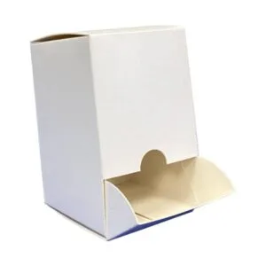 white cardboard display gravity feed dispenser