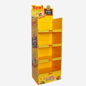 yellow snack food cardboard display stand