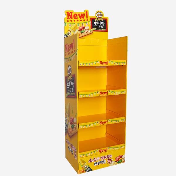 yellow snack food cardboard display stand