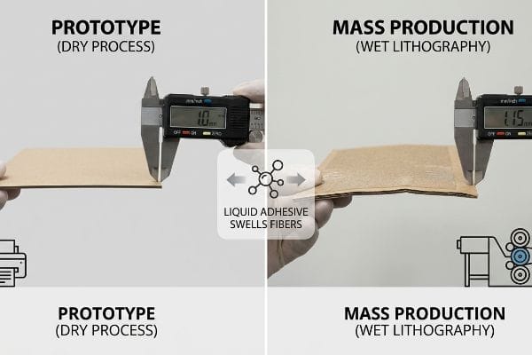 Why Cardboard Thickness Differs Between Sample and Mass Production?
