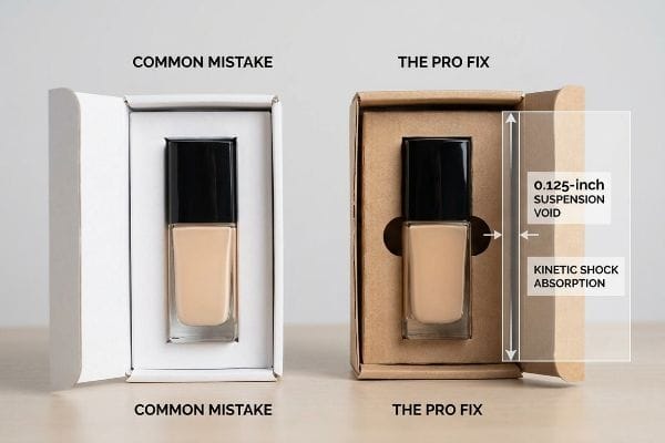 White "Common Mistake" tight foundation bottle. Kraft "The Pro Fix" "0.125-inch Suspension Void" "Kinetic Shock Absorption".