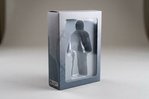 Structurally engineered toy packaging box with a clear window and molded plastic insert for an action figure, featuring the 'Valley Of The Sun Toy Co.' label.