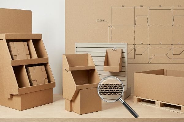 هندسة صناديق العرض - الزخارف الهندسية صناديق عرض من الورق المقوى المموج، حامل أرضي، وحدة سطحية، عرض على منصة نقالة، خط طي مع خط طي، وتجويف مزدوج الجدار مكبر.