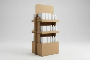 expositor de papelão ondulado com três prateleiras