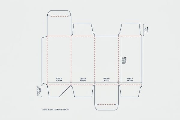 Dieline of Cosmetic Box Dimensions, Sizes & Template