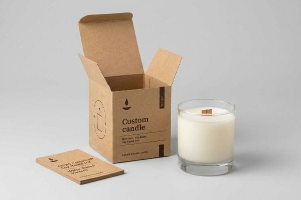 Kit d'emballage personnalisé pour bougies Emballage en papier kraft brun pour une bougie personnalisée en cire de soja naturelle, avec encre à base de soja conforme à la norme CPSIA et vernis à base d'eau.
