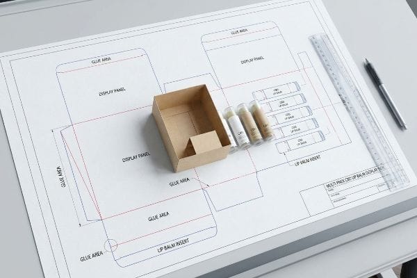 CBD Packaging Design Multi Pack Cbd Lip Balm Display Box template, Glue Areas, Display Panels, Lip Balm Inserts, Kraft box, CBD lip balms.
