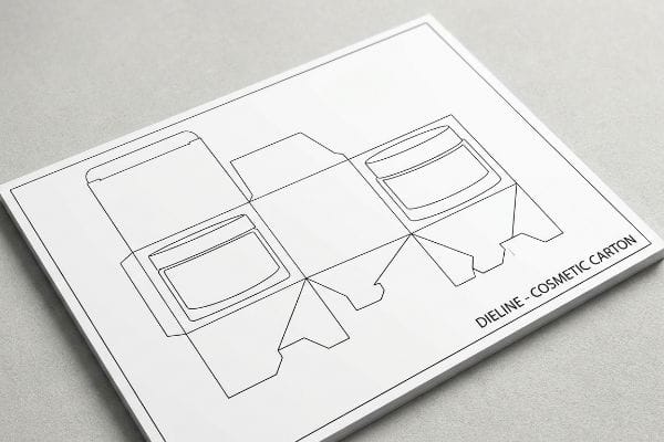 Displaying a technical dieline for a cosmetic carton, this blueprint outlines packaging for two jars, labeled 'Dieline - Cosmetic Carton'.