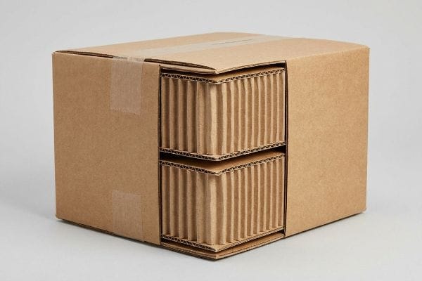 Double-Wall Corrugated Box Brown double-wall corrugated box with exposed vertical flutes, showcasing two layers of arched support for strength.