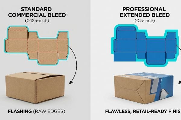Extended Bleed Packaging Finish 0.125-inch bleed causes raw edges; 0.5-inch extended bleed provides flawless packaging.