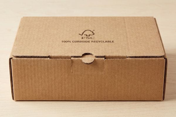 FSC Recyclable Cardboard Box Brown corrugated cardboard box featuring the FSC logo and "100% Curbside Recyclable" text, ideal for eco-friendly packaging.