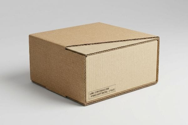 Hybrid Kraft Storage Box Brown corrugated long-term storage box featuring a hybrid kraft matrix and C-flute construction.