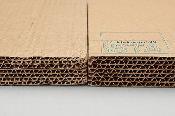 Ista Corrugated Flute Comparison Virgin Ista 6-Amazon Sioc corrugated cardboard with uniform flutes contrasted with fatigued, multi-ply material.