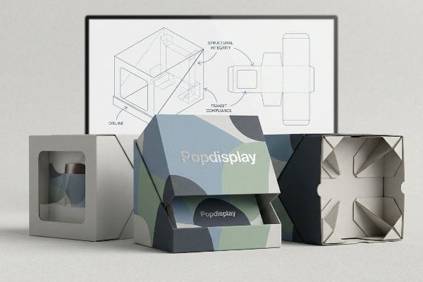 Popdisplay retail packaging: counter display, window box, dieline with Structural Integrity, Transit Compliance.