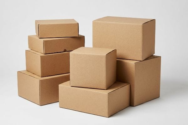 Plain Cardboard Boxes Stacked plain brown corrugated cardboard boxes, suitable for shipping, storage, or minimalist product packaging.