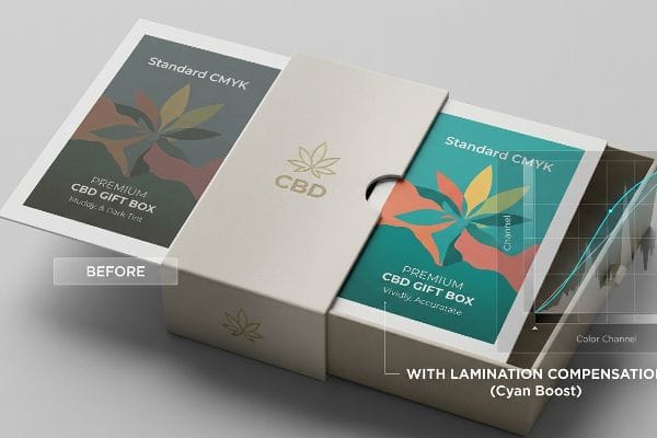 article-image Velvety soft-touch lamination film adheres to a CBD gift box, showing the microscopic polymer structure that causes light absorption and color shifting.