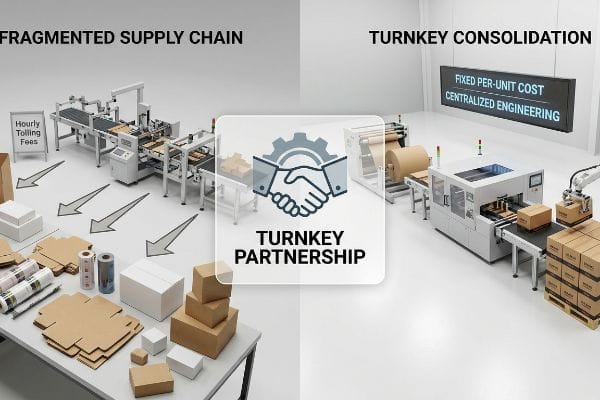 Fragmented Supply Chain, Hourly Tolling Fees, vs. Turnkey Consolidation, Fixed Per-Unit Cost, Centralized Engineering.