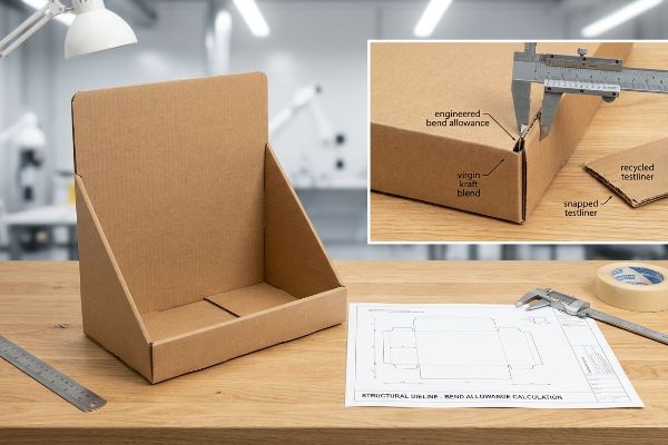 يقيس جهاز قياس السماكة مقدار الانحناء الهندسي للكرتون المموج، مع تسليط الضوء على مزيج ورق الكرافت البكر وورق الاختبار المعاد تدويره، وذلك باستخدام حساب خط القطع الهيكلي.