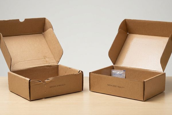 Wet Generic Approach box, dry Engineered Reality box with Desiccant packet.